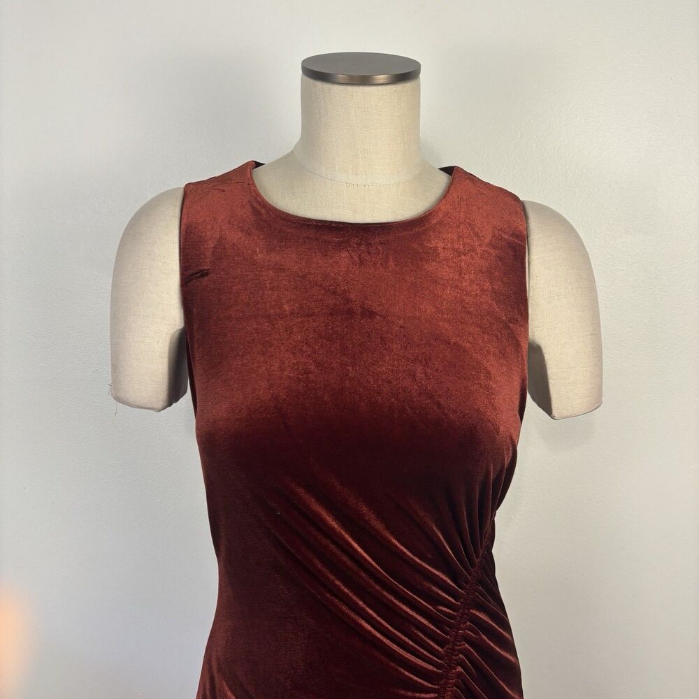 Taylor Womens 8 Velvet Sheath Midi Sleeveless Dress in Brown Copper - Picture 3 of 6
